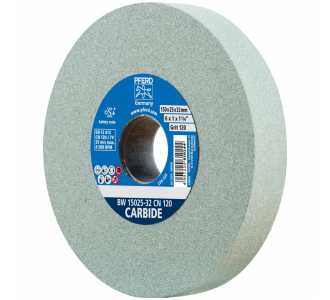 PFERD Schleifbockscheibe, 150x25x32mm, Ausführung CARBIDE, Korngröße 120, Siliciumcarbid, 39008429 – Schleifscheibe für das Bearbeiten harter Materialien mit integrierten Reduzierhülsen (25-20-16mm)