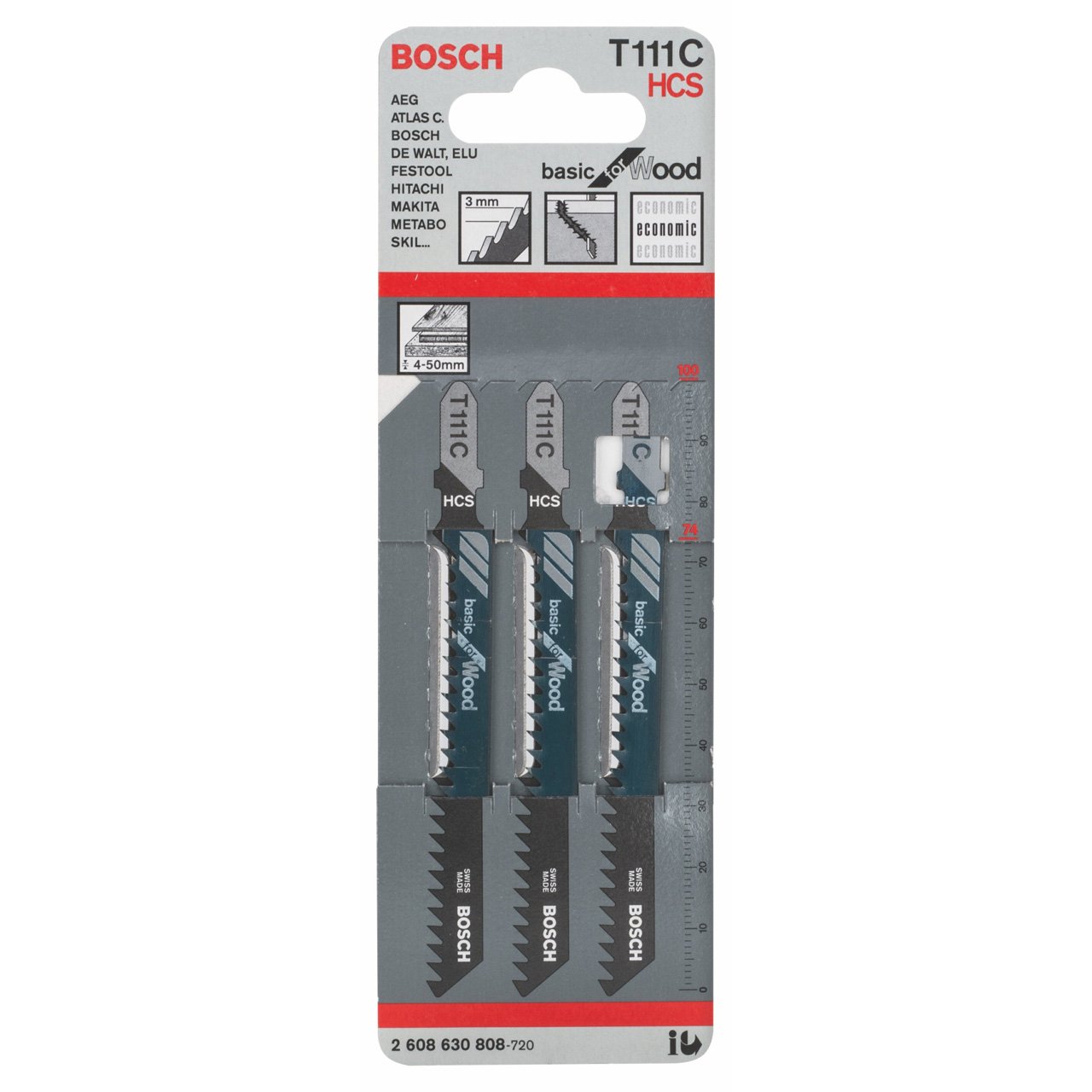 Bosch Professional 2608630808 Stichsägeblatt 3 Stichsägeblätter T 111 C