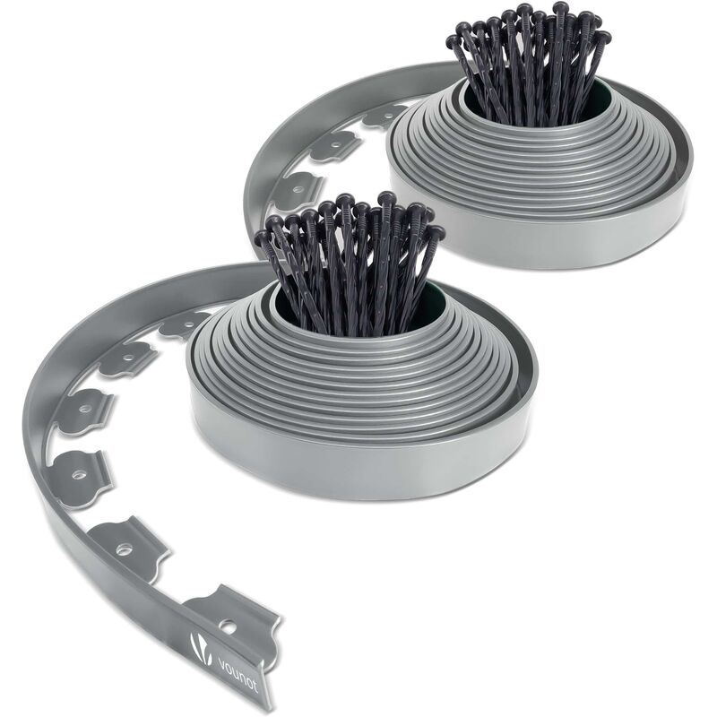 Flexible Rasenkante Kunststoff, mit 60 Erdanker, Länge 20m Höhe 5cm, Grau - Vounot