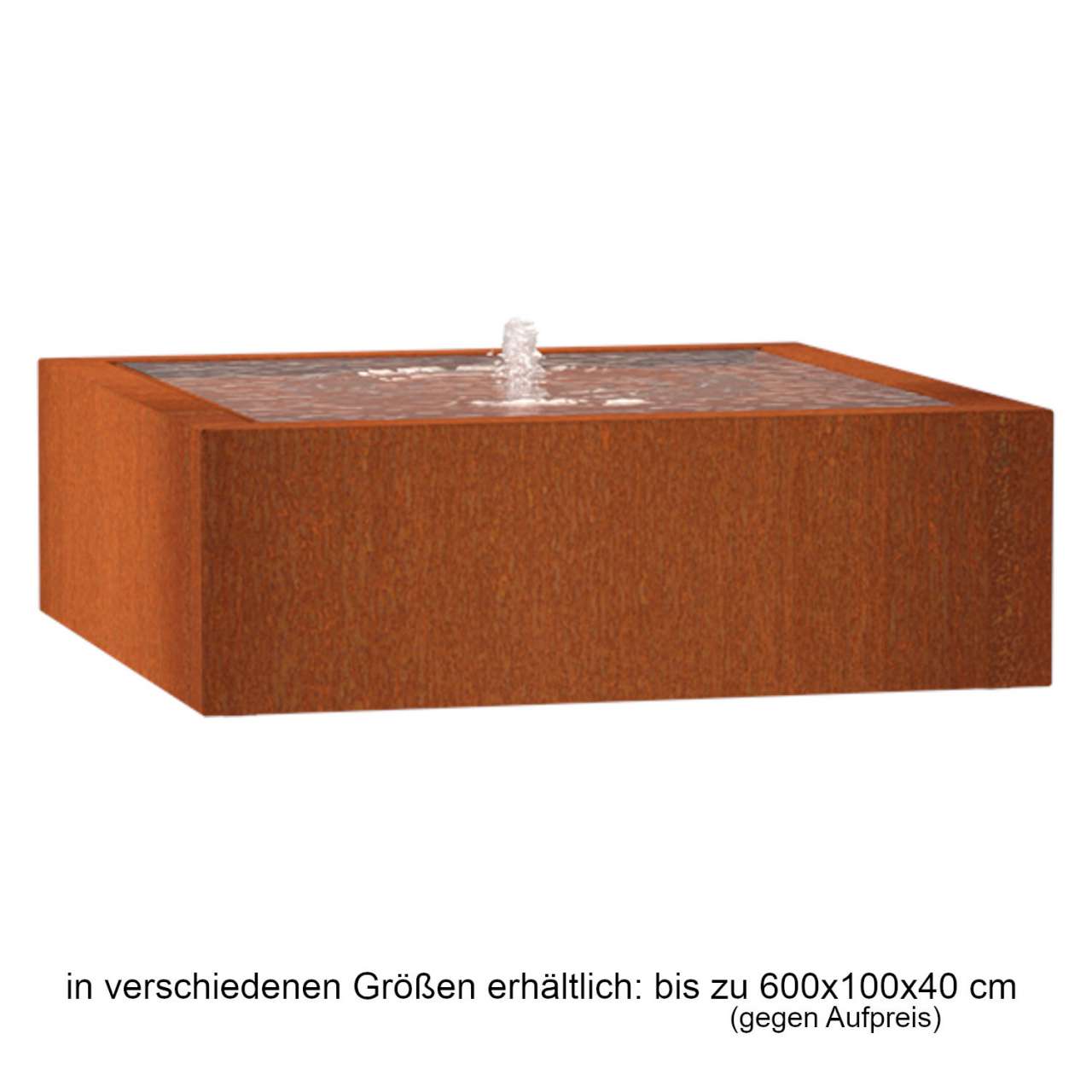 Adezz Wassertisch Corten-Stahl Rost braun-orange Wasserspiel mit Pumpe und LED verschiedene Größen 300x100x40 cm (3 Edelstahldüsen)
