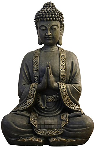 zen Light Große Statue Buddha Vermittlung, Kunstharz, Bonze, 15 x 24 x 37.5 cm