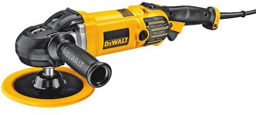 DeWalt 150mm & 180mm Polierer-Poliergerät (variable Geschwindigkeitseinstellung, leise & vibrationsarm, inkl. Gummischleifteller, Seitenzusatzhandgriff, zwei Polierhauben, Bügelhandgriff), DWP849X