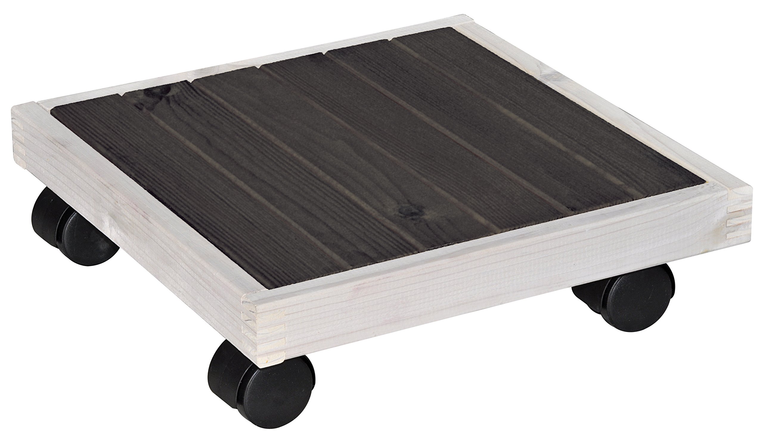 WAGNER Pflanzenroller - Nordic - Kiefer massiv, FSC-Massivholz, schwarz-weiß, 29 x 29 x 8,2 cm, Tragkraft 100 kg - 20085001