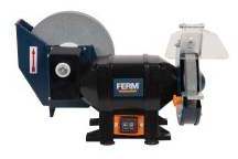 FERM Nass und Trockenschleifmaschine - Doppelschleifmaschine 250W - 150mm - Incl. P80 (Nass) und P36 (Trock) Schleifstein, Schutzbrille und Funkenfänger