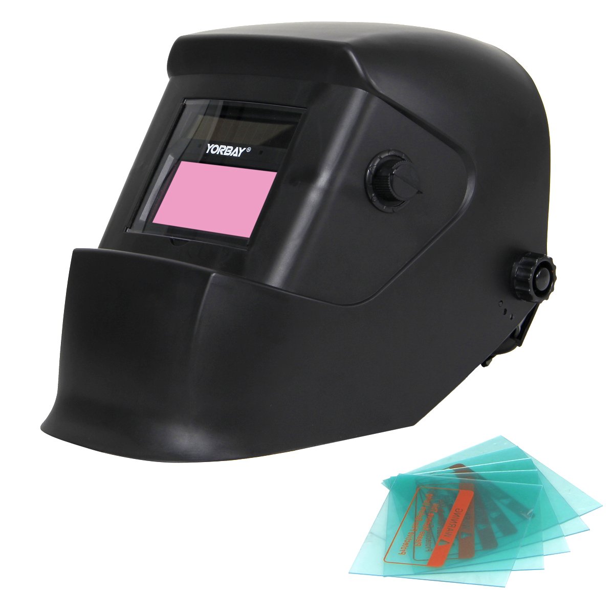 Yorbay Solar Automatisch verdunkelnd Schweißhelm Schweißmaske mit 5 Stück Ersatzgläser, Schleif-Funktion Schwarz matt