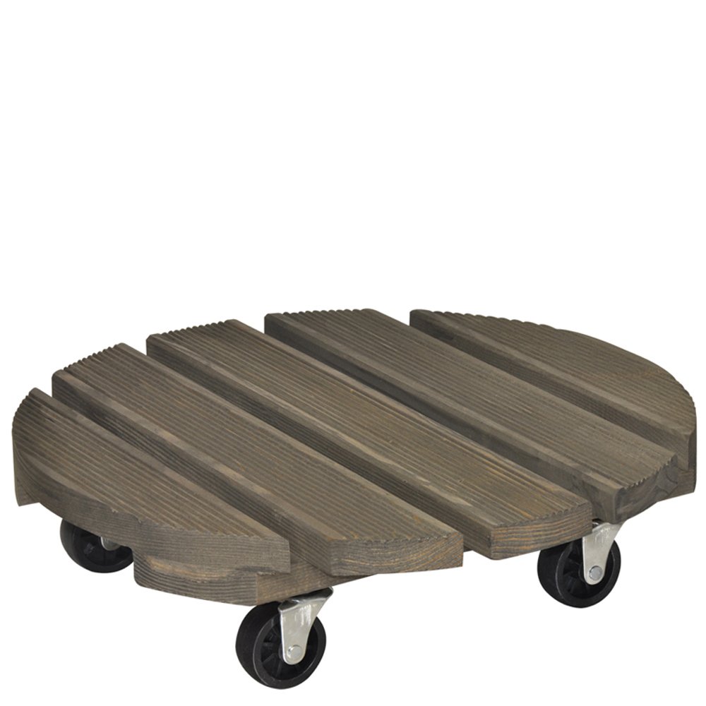 WAGNER Pflanzenroller Vintage Ø 38 cm I Pflanzenroller & Blumenroller für Außenbereich + Innenbereich, Kiefer grau I Kübelroller aus Holz, geriffelt I Tragkraft 150 kg I Made in EU ? 20086501