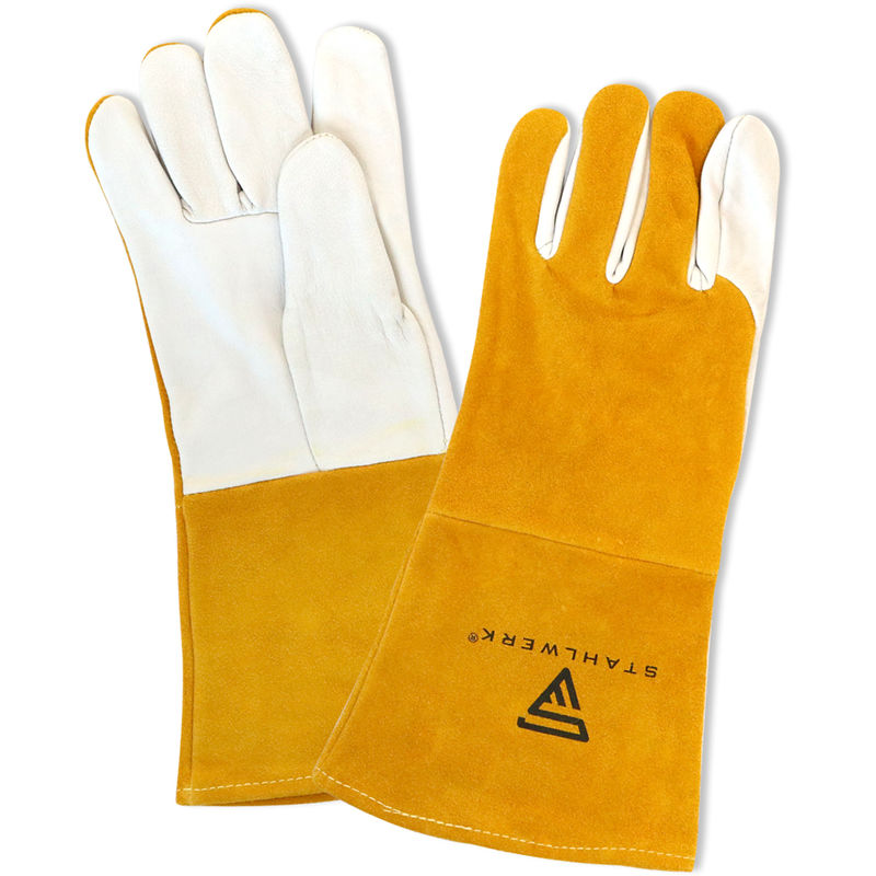 STAHLWERK Schweißerhandschuhe Schutzkleidung Echtleder für WIG / TIG / MIG / MAG / MMA / Plasma