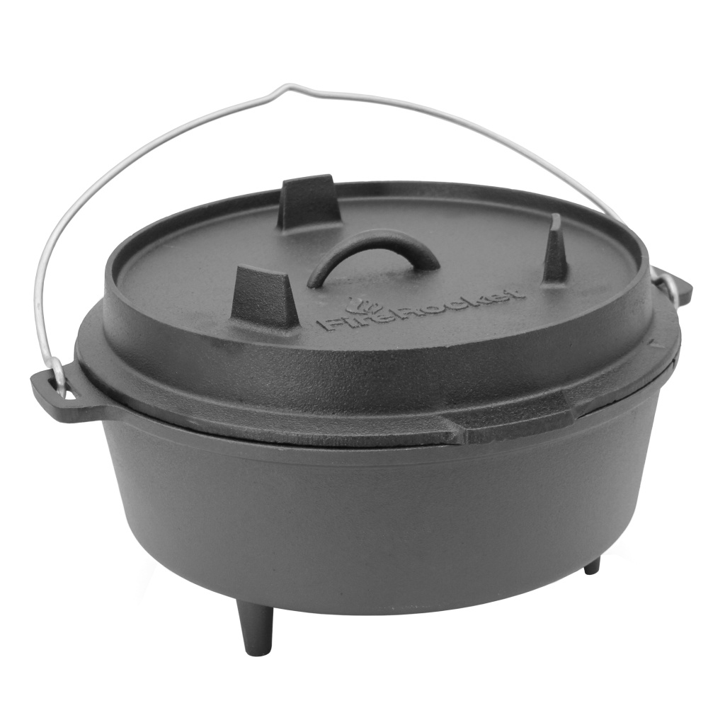FireRocket Dutch Oven 6qt 5,5L mit Füßen Premium Gusseisen Schmortopf Gusstopf Feuertopf Bräter eingebrannt niederländischer Kochtopf