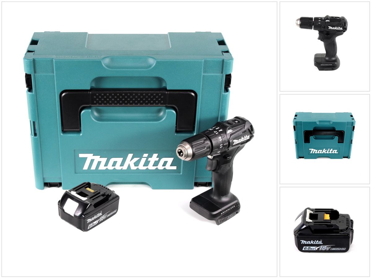 Makita DHP483G1JB Akku Schlagbohrschrauber 18V 40Nm schwarz im Makpac + 1x 6,0Ah Akku ohne Ladegerät
