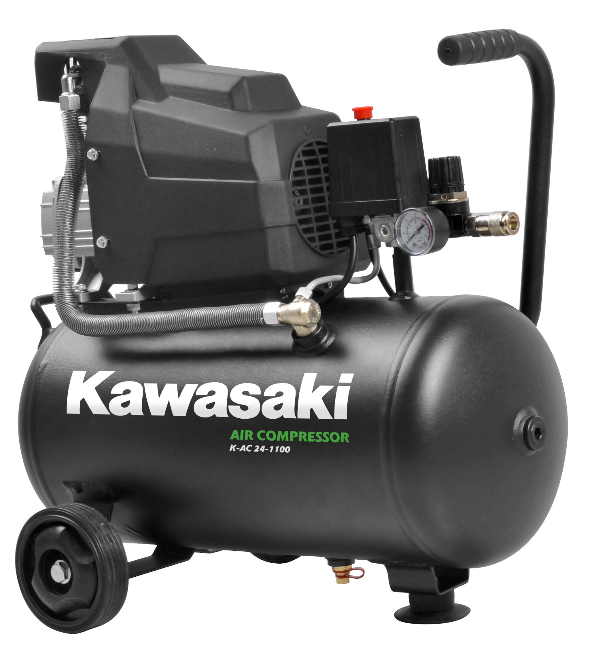 Kawasaki Kompressor, Luftkompressor Werkstatt, fahrbar, 1100W, 8 Bar, Induktionsmotor, 220V, 24L Tank, Ansaugleistung 165 l/min