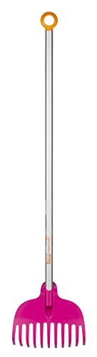 Fiskars Kinder-Laubbesen, Mit 11 Zinken, Länge: 86 cm, Kunststoff-Zinken-Aluminium-Stiel, Pink-Orange, MyFirst Fiskars, 1001419