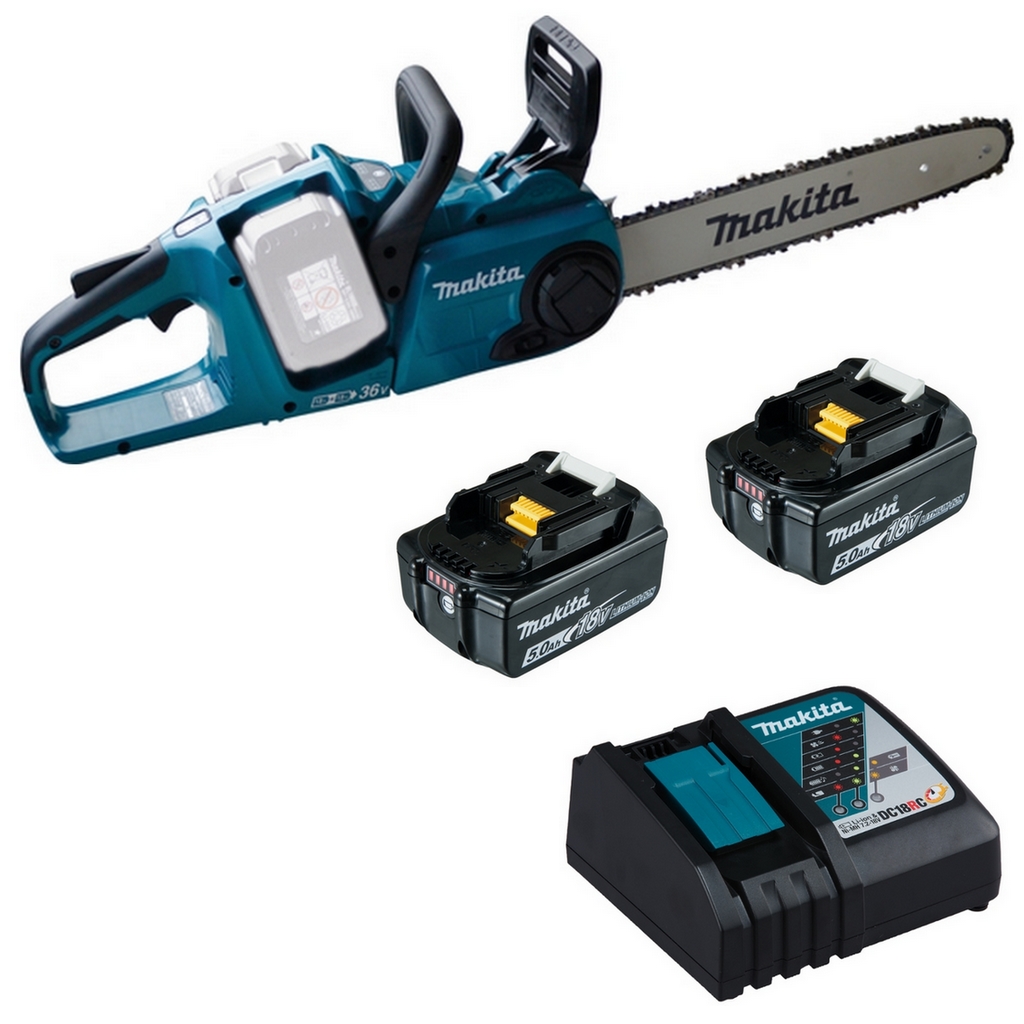 Makita Akku-Kettensäge DUC353Z, 2x 18V 5,0 Ah Li-ion   Ladegerät DC18RC ...