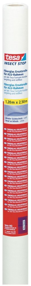 tesa Insect Stop Fliegengitter Ersatzrolle aus Fiberglas-Gewebe für tesa ALU COMFORT Mückennetz Fenster & Tür - Ersatz-Rolle 120cm x 250cm, weiß