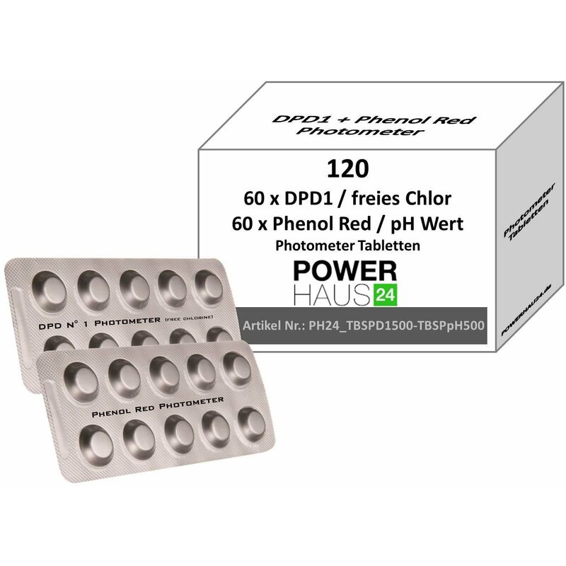 POWERHAUS24 - 120 Photometer Testtabletten - 60 pH Wert Phenol Red und 60 freies Chor DPD 1 - PH24_TBSPD1500-60-TBSPpH500-60