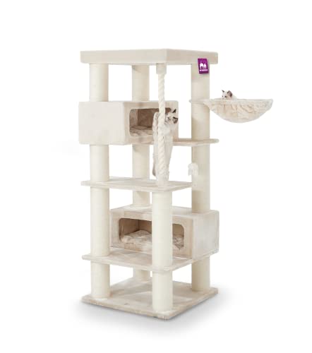 Petrebels Kratzbaum XXL Turnpike 190 Beige/Creme, 76 x 76 x 190 cm, mit Ø 15 cm Stämme, Kratzbaum für große Katzen