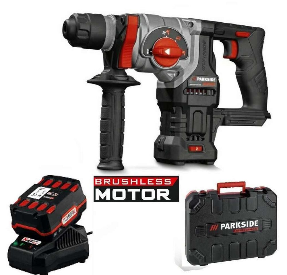 PARKSIDE PERFORMANCE® Kombihammer PARKSIDE Akku Kombihammer 20 Volt PKHAP 20-Li 4 Ah Akku Ladegerät, Bu¨rstenloser Motor, SDS-Plus-System, LED-Arbeitsleuchte, Metalltiefenanschlag