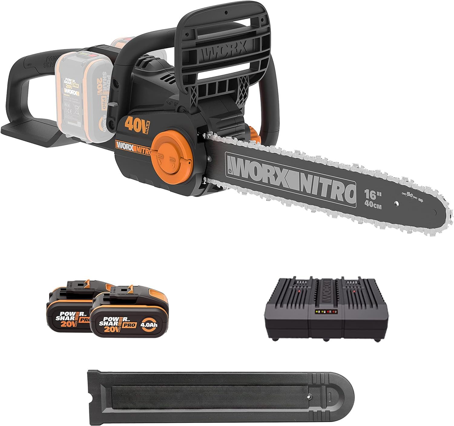 Worx Akku-Kettensäge WORX NITRO WG385E 40V inkl. Akku und Ladegerät, 40,00 cm Schwertlänge, Automatischer Kettenöler, Drahtlos