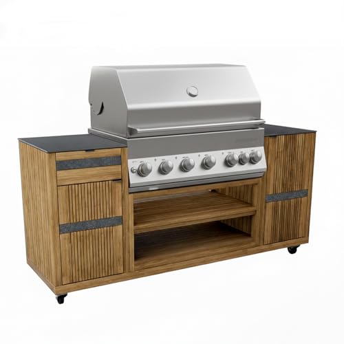 Endorphin Outdoorküche 2026, Mobile Grillstation mit integrierter Gasgrill-Technik, Teak-Wagen und silbernem Grill