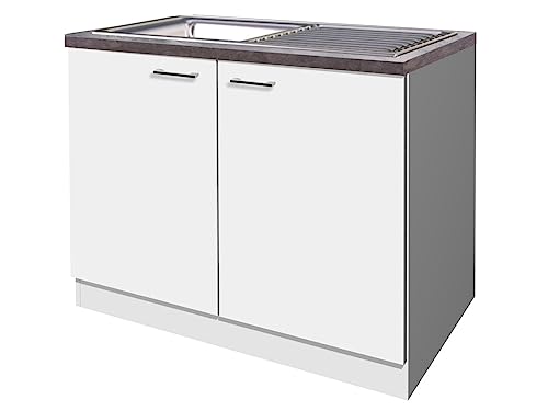 Flex-Well Spülenschrank Lucca mit Edelstahl-Einbauspüle, 100 x 60 x 85 cm, weiß matt, zerlegt