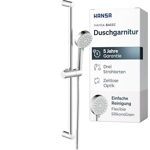 HANSA BASIC Duschgarnitur, Duschkopf mit 3 Strahlarten, 70 cm Duschstange, 1500 mm Duschschlauch, Chrom
