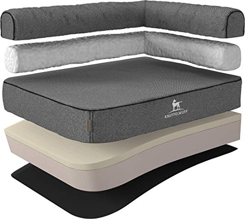 Knuffelwuff Orthopädisches Eck Hundebett Marlie Hundesofa XL 100 x 70cm Grau - Formstabil, Gelenkentlastend, abnehmbarer Bezug, rutschfester Unterboden