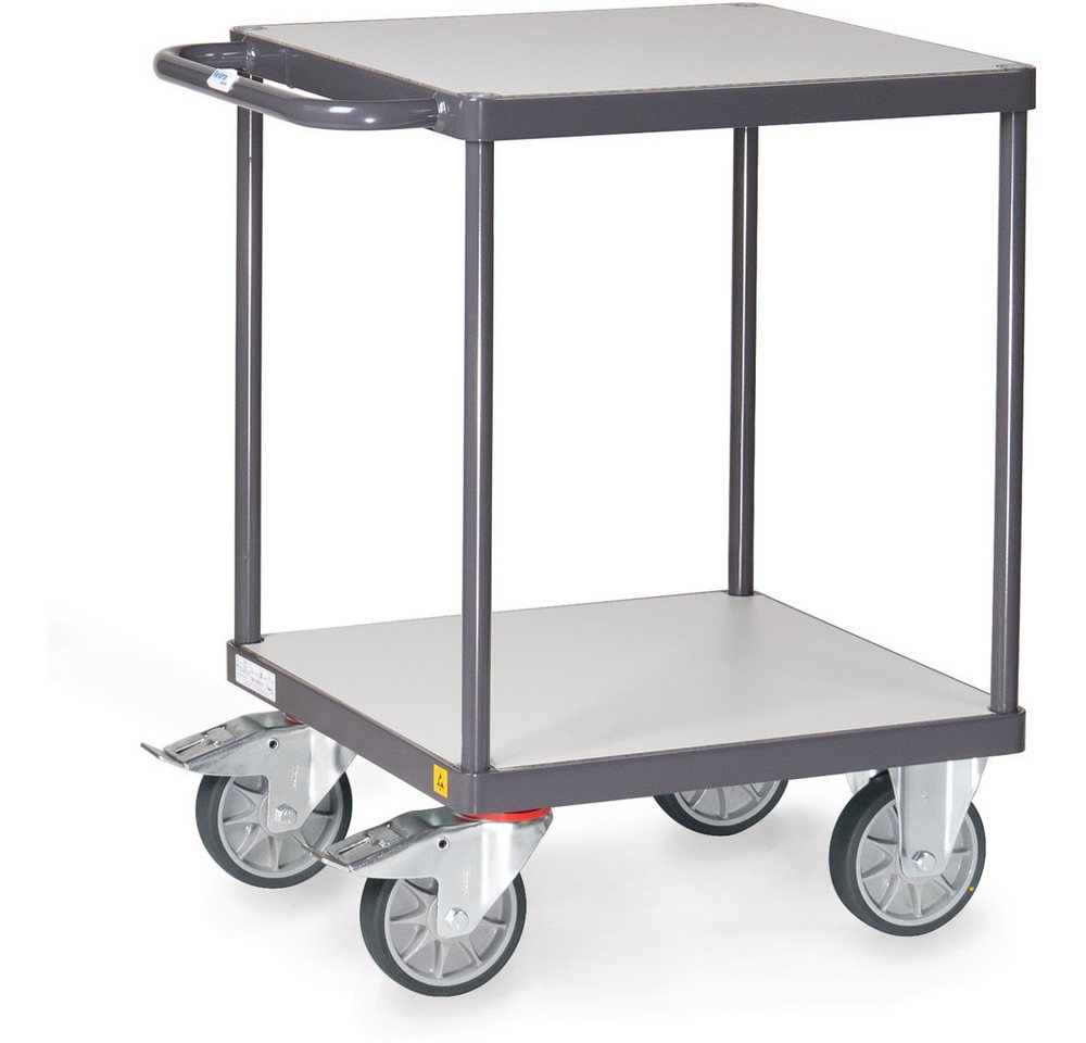 FETRA ESD-Tischwagen 9496, elektrisch leitfähiger Transportwagen mit pulverbeschichteter Oberfläche in schiefergrau, 3 Böden, Tragkraft 200 kg