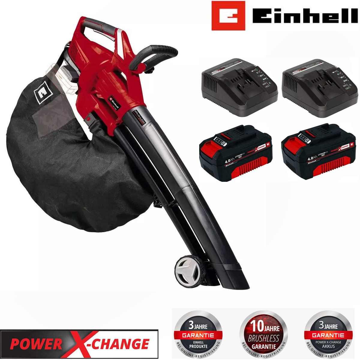 Einhell Akku-Laubbläser GE-CL 36 Li E-36V, 2x 18V Akku, Ladegerät, bürstenloser Motor, 45 l-Fangsack, Power X-Change, schwarz