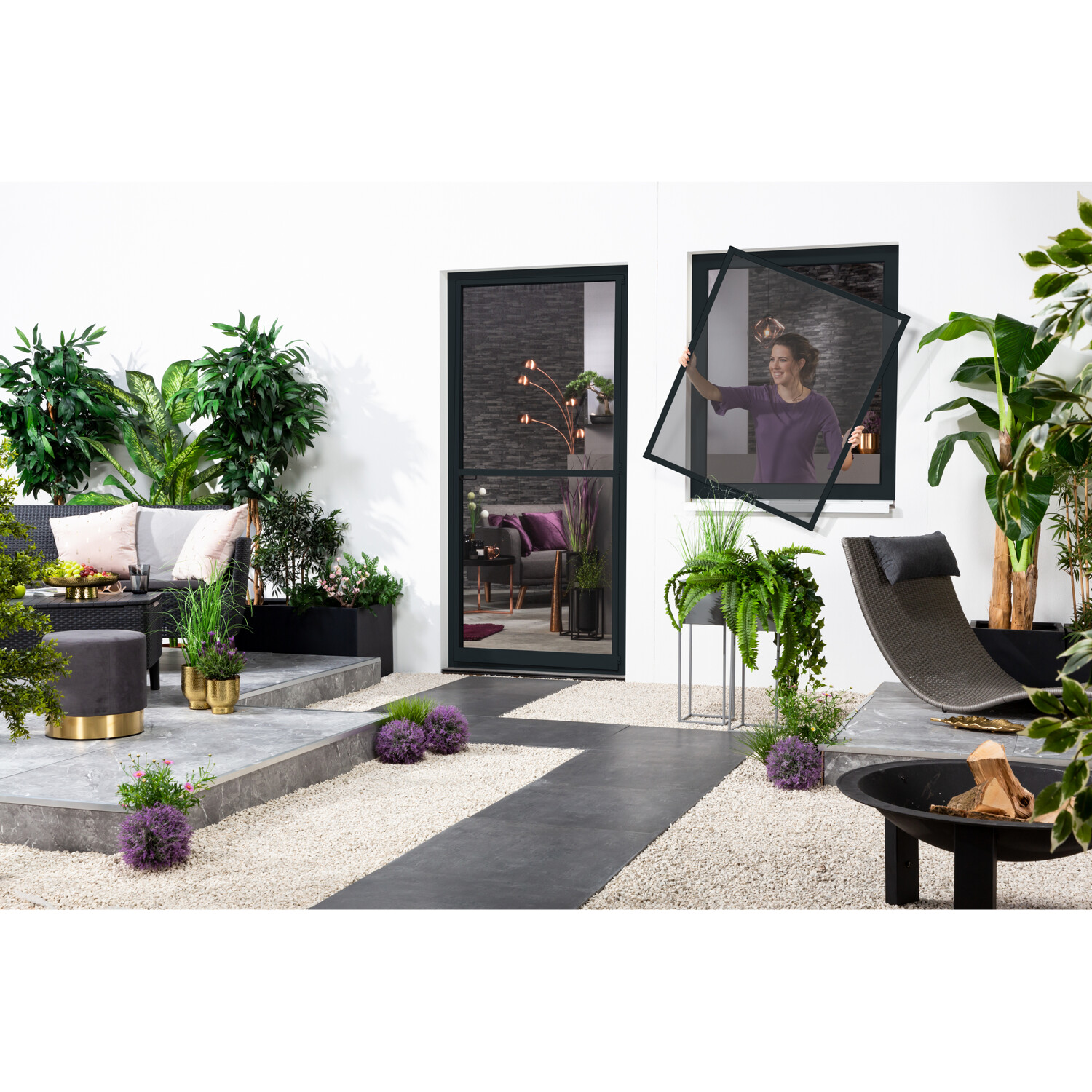 toom Fensterfliegengitter 'Master Slim', anthrazit, 130 x 150 cm, mit Pollenschutz-Gewebe, schraubloser EasyClip-Befestigung, allergikerfreundlich