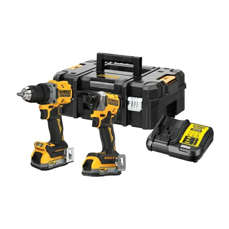 Dewalt Zestaw Combo 18V, Akku-Werkzeugset mit DCD800 Bohrschrauber und DCF850 Schlagschrauber, 2x1,7Ah POWERSTACK