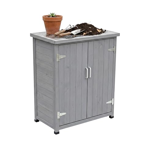 Relaxdays Pflanztisch mit Unterschrank, Holz, verzinkte Arbeitsplatte, HxBxT: 90 x 75 x 40 cm, grau, für Garten und Balkon