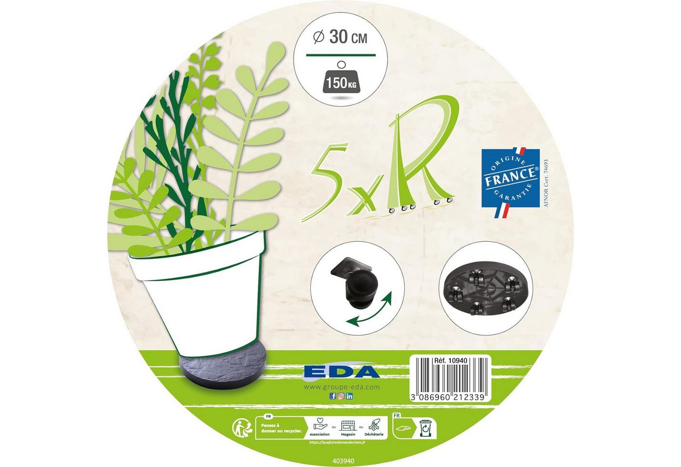 Hossi's Wholesale Pflanzenroller EDA 10940 G.ARD SX4, Halterung für Blumentopf 30 cm, robust und max. 150 kg Tragfähigkeit, steinähnliches Design