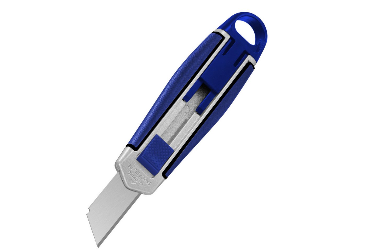 WESTCOTT Cutter E-84045 00, Sicherheits-Cutter mit automatischem Klingenrückzug, schwarz/blau/silber