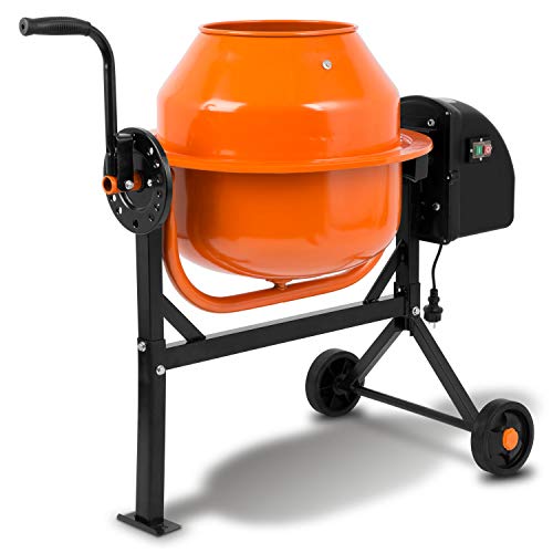 EBERTH Betonmischer 65L, Elektrisch mit 220W Motor, Stahlgestell, breite Fußplatte, orange/schwarz