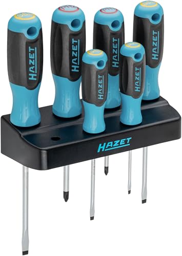 Hazet 811SH-1/7 Schraubendreher-Satz mit Halter, 7-teilig, Kreuzschlitz PH und Schlitz Profil, inklusive Wandhalterung, langlebige Spitzen