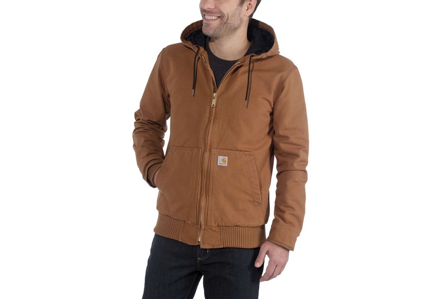 Carhartt Duck Active Jacket, Arbeitsjacke mit Kapuze, 100% Baumwolle, Braun