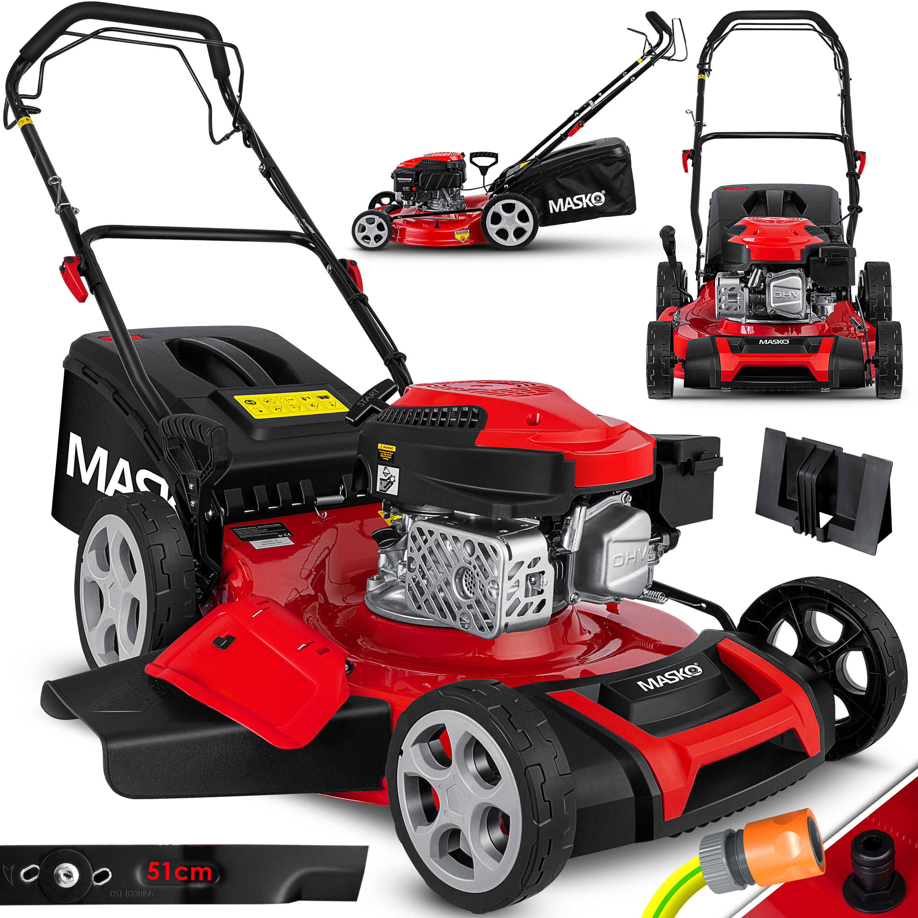 MASKO Benzin Rasenmäher 5in1 Radantrieb EasyClean Reinigungsfunktion