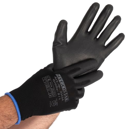 FRANZ MENSCH Hygostar Feinstrickhandschuhe Black Ace Touch | PU-Beschichtung, 12 Stück, schwarz, 10/XL, L: 26cm