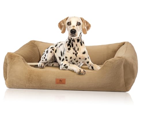 Knuffelwuff Schnuffelupagus XXL, orthopädisches Hundebett aus Kaninchen Fellimitat, 120 x 85 cm, braun, abnehmbarer Bezug, waschbar, rutschfester Unterboden