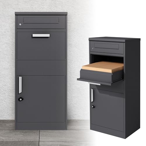ML DESIGN modern living ML-Design Paketbriefkasten aus verzinktem Stahl in Anthrazit, 50x112x37 cm, freistehend, abschließbar, 2 Schlüssel, für Pakete, Warensendungen, Briefe
