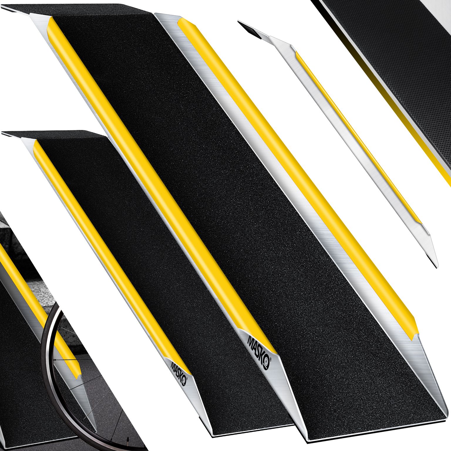 MASKO Auffahrrampe Rollstuhlrampe Laderampe 300kg Hunderampe Hundetreppe | Motorrad ATV Quad Motorradrampe PKW Anhängerrampe Rasenmäher Verladerampe  Verladeschiene 300kg  Pro Stück 2x Auffahrrampe - Schwarz - Gelb