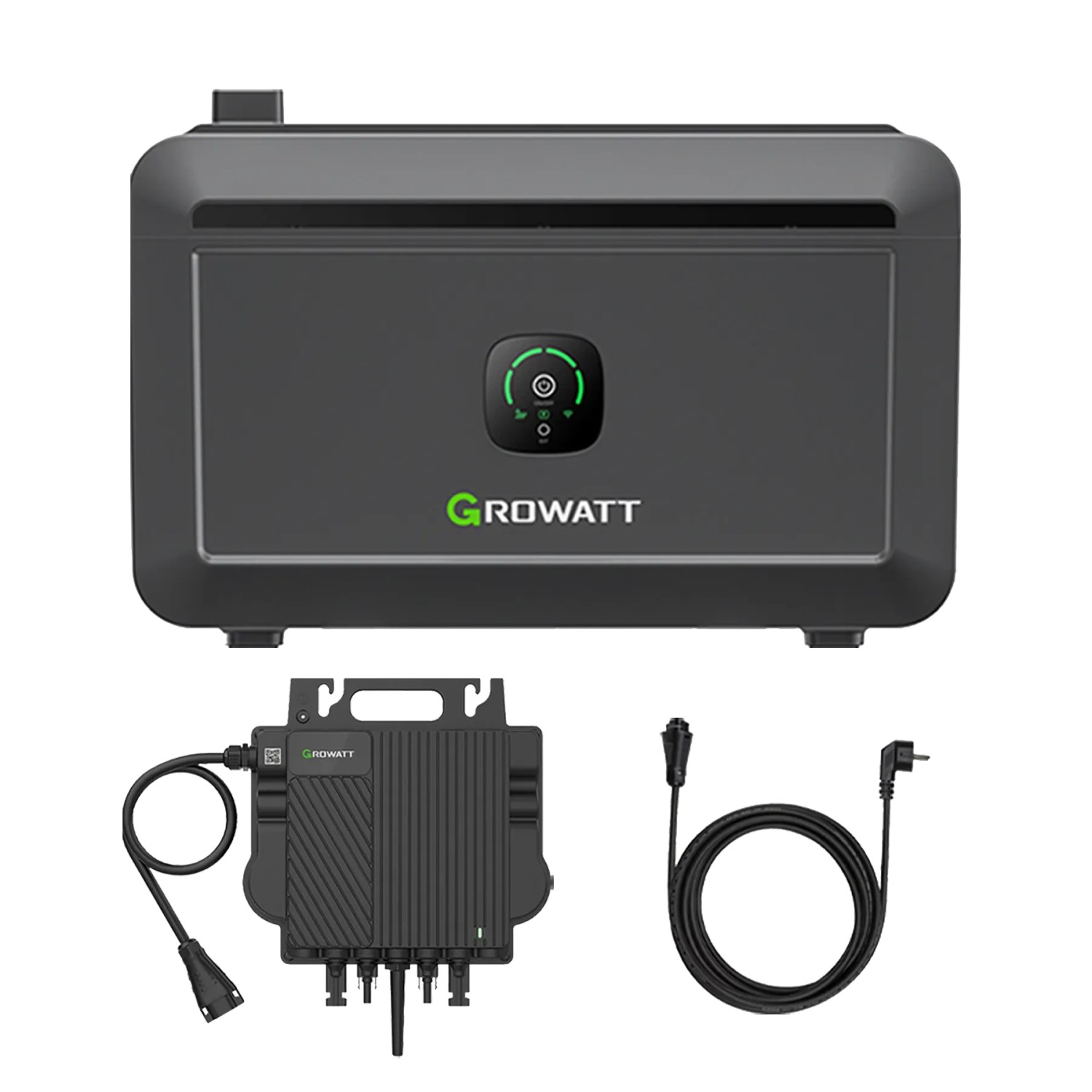 Growatt Noah 2000 Solarspeicher 2048Wh LiFePO4, 1800W PV-Eingang, Smart App Control, IP66 für Balkonkraftwerke mit Neo 800W Mikro-Wechselrichter