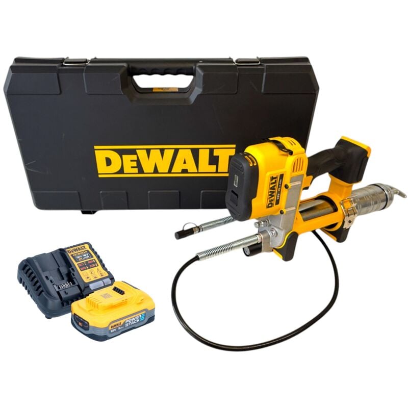 DeWalt DCGG 571 H1K, Akku Fettpresse 18 V mit 5,0 Ah Powerstack Akku und Ladegerät, für effizientes Abschmieren von Fahrzeugen und Maschinen