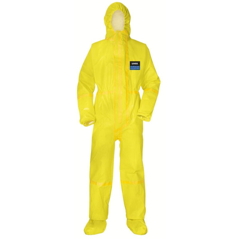 Uvex 8849811 Einweg-Overall gelb, L - Chemikalienschutz mit antistatischen Eigenschaften, flüssigkeits- und partikeldicht, hohe Barrierewirkung