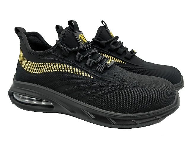 Power Safe Sicherheits-Sneaker Hyper S1P, schwarz-gold, S1P Sicherheitsschuh mit Stahlkappe und durchtrittsicherer Sohle, Größe 45
