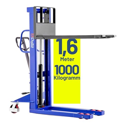 Pallit Hochhubwagen LIFT-M, manueller Handstapler mit 1600mm Hubhöhe, 1000kg Tragkraft und PU Rollen, ergonomisch und wendig