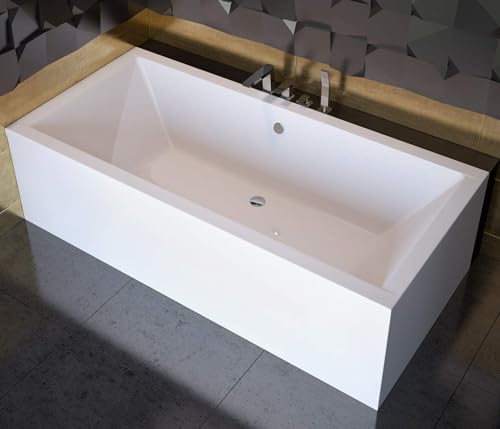 Besco BADLAND Badewanne QUADRO 190x90, Original Weiß Acryl, Komplettset mit Füßen und Chrom Automatik Ablaufgarnitur, Made in EU 3in1