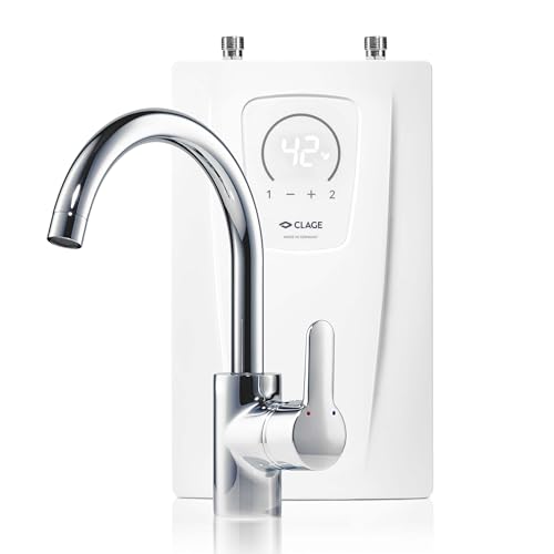 CLAGE CEX-U/EAK, elektronischer Küchen-Durchlauferhitzer Set mit Einhebel-Mischarmatur, 11-13,5 kW, LED-Sensorbedienfeld, Untertischmontage, VDE-GS geprüft