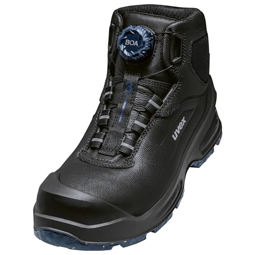 Uvex 3 MACSOLE BOA Sicherheitsschuh S3, robuster Arbeitsstiefel mit rutschhemmender Gummilaufsohle, schwarz, Größe 44
