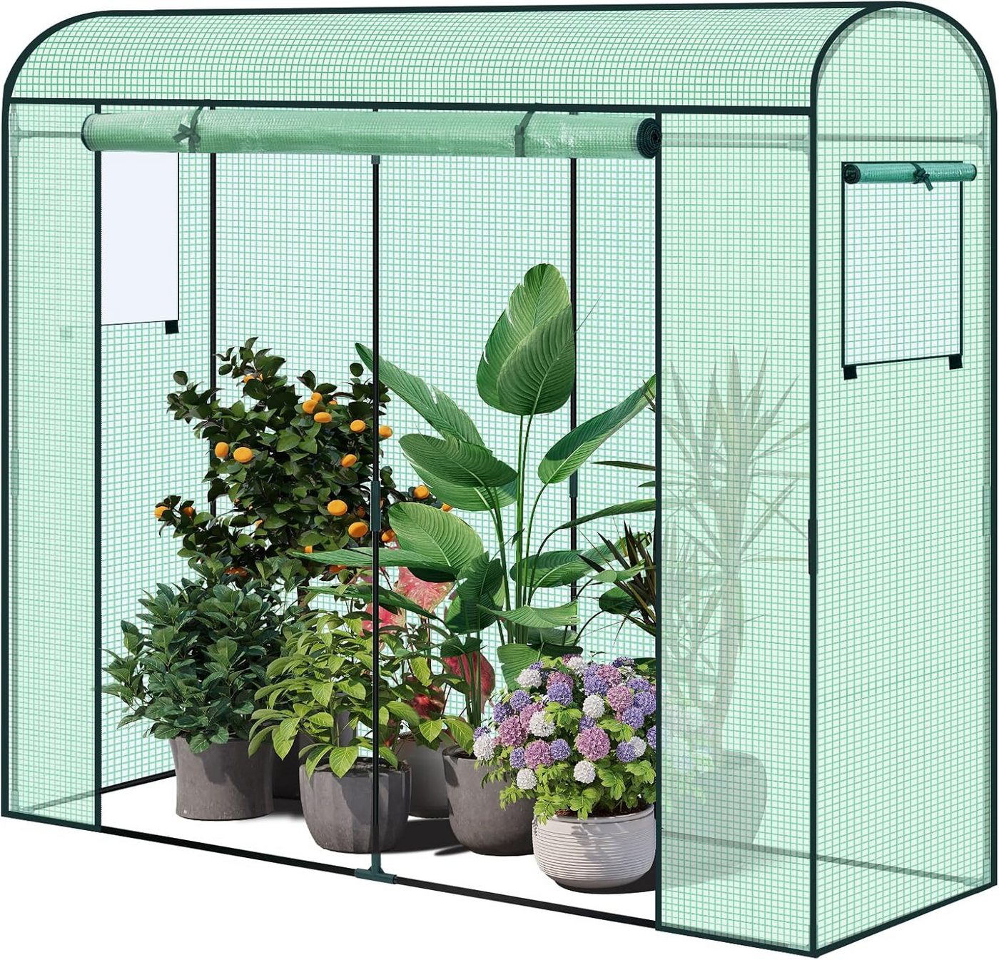 Woltu Foliengewächshaus, Winterfest, Folientunnel für Aufzucht Tomaten, mit Tür, Stabil & Haltbar, Optimales Klima für Pflanzen, Einfache Montage, Vielseitiger Helfer, Grün