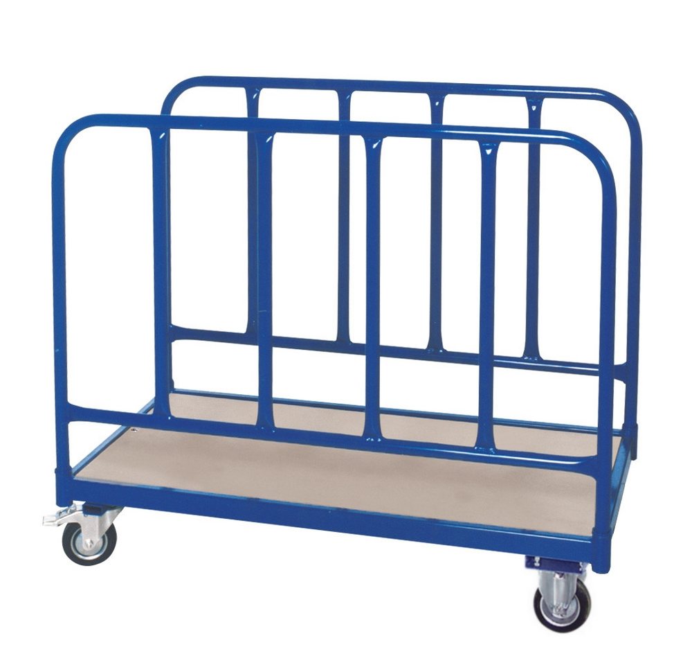 BRB-Lagertechnik Rungenwagen mit 2 Stahlrohr-Seitenteilen, Transportwagen LxBxH 1000x500x870 mm, naturbelassene Schichtholzplatte, 250 kg Tragkraft